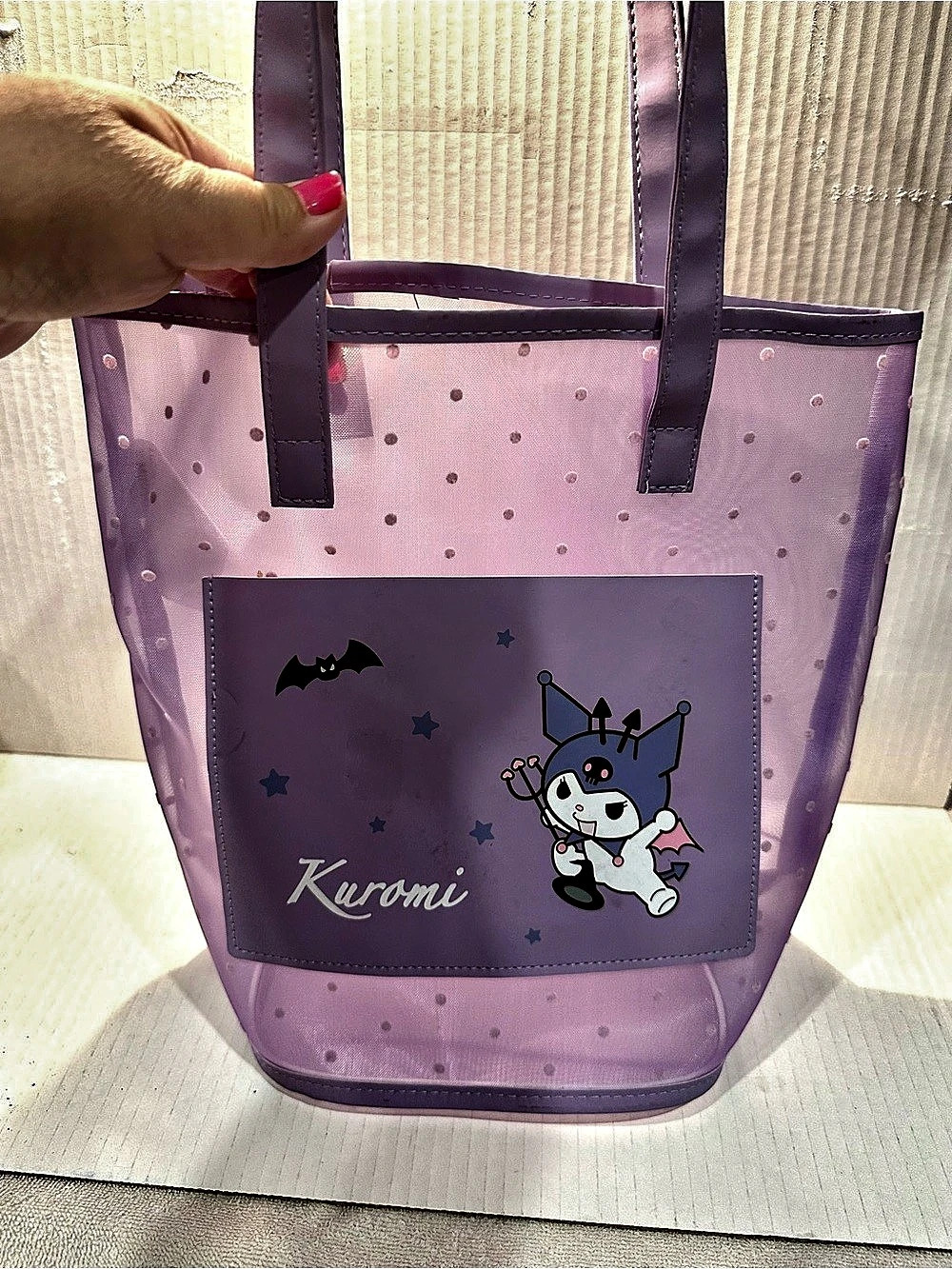 Sanrio Kuromi tote bag Purple Polka Dot Tote Bag 12x12 bag only measurements new